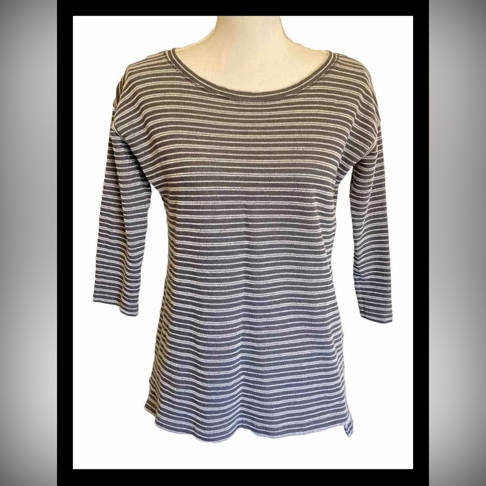 Columbia Blue White Striped Knit 3/4 Sleeve 100% Cotton Shirt Size Small Outdoor